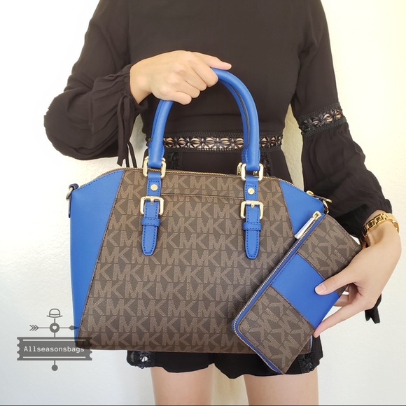 NWT Michael Kors Ciara Large Satchel Blue Wallet - Picture 2 of 5